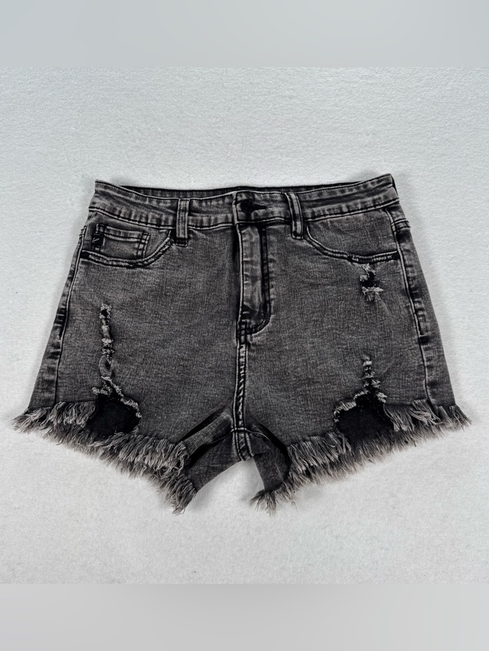 KanCan High Rise Shortie Jean Shorts Womens Medium Black Gray Black Distressed